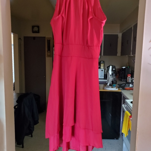 Womens Red Chiffon Dress - Picture 3 of 5